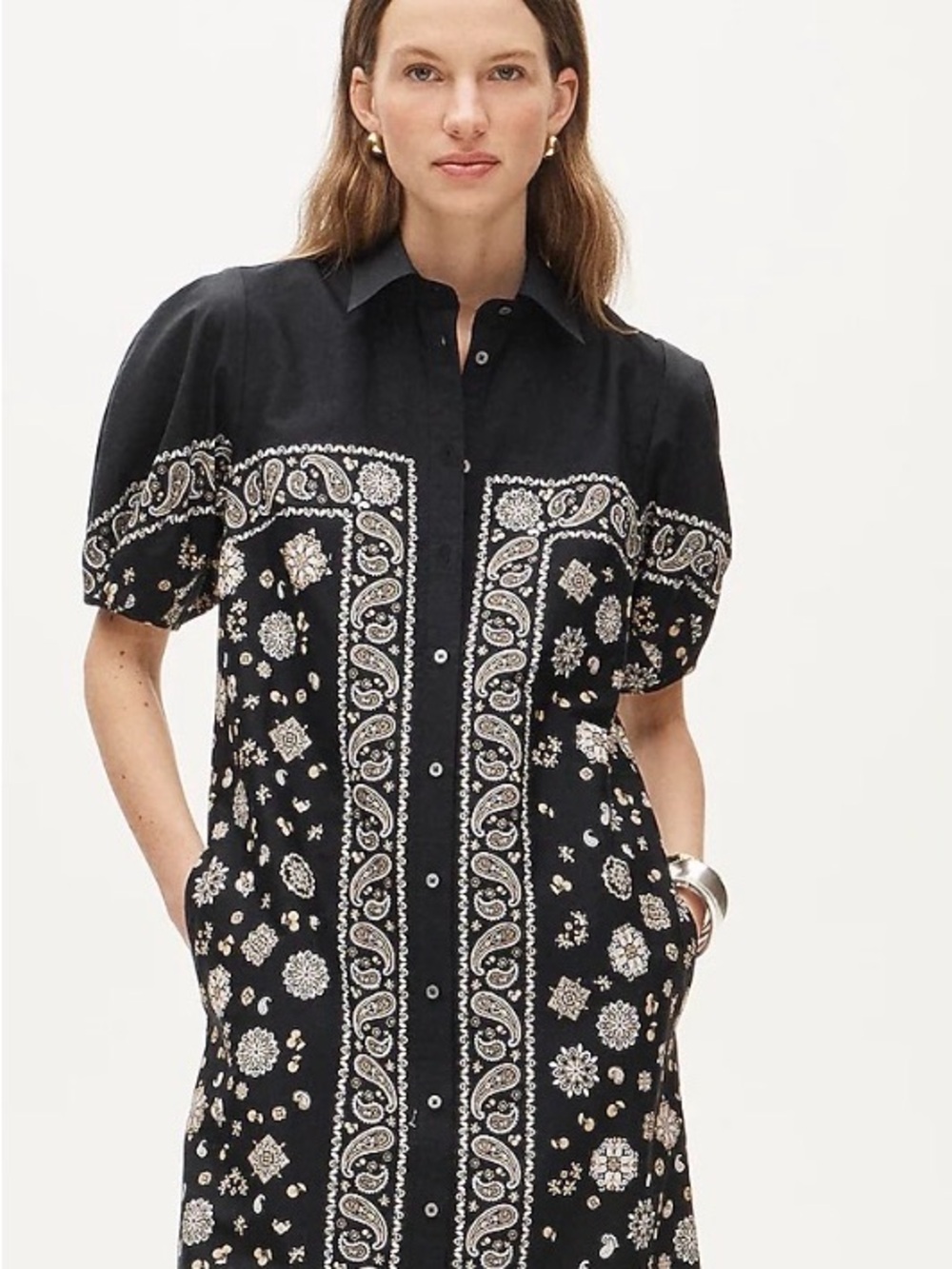 J. Crew Black Paisley-Print Button-Front Maxi Dress
